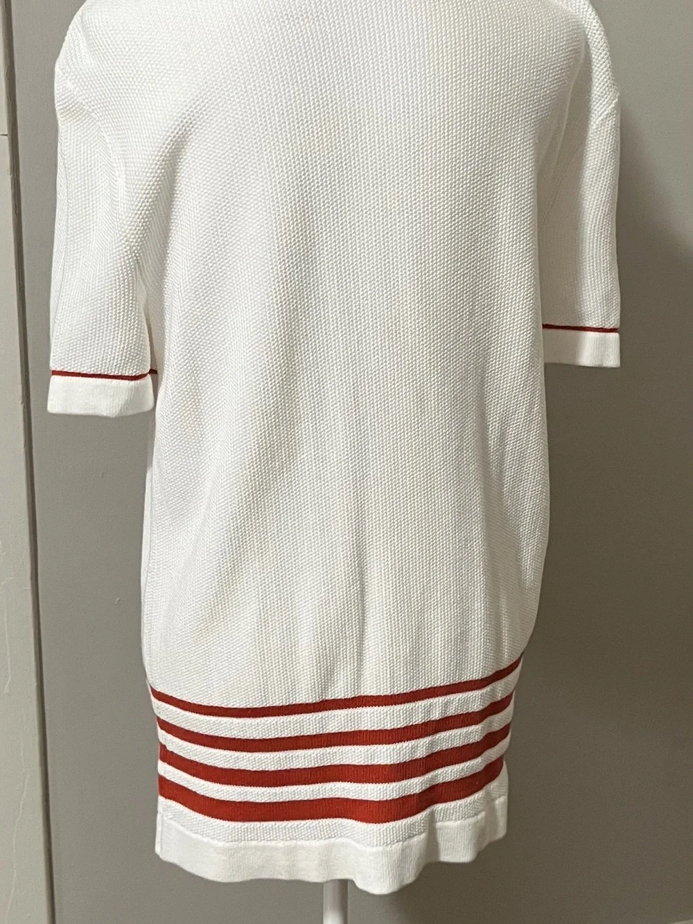 White Knit Banana Republic Button-Up Shirt with Burnt Orange Stripe Detail